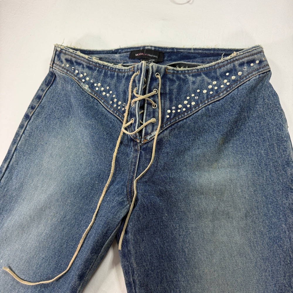ICONIC‎ Moda International Lace Up Flared Jean Women's Size 6 Blue Denim Western